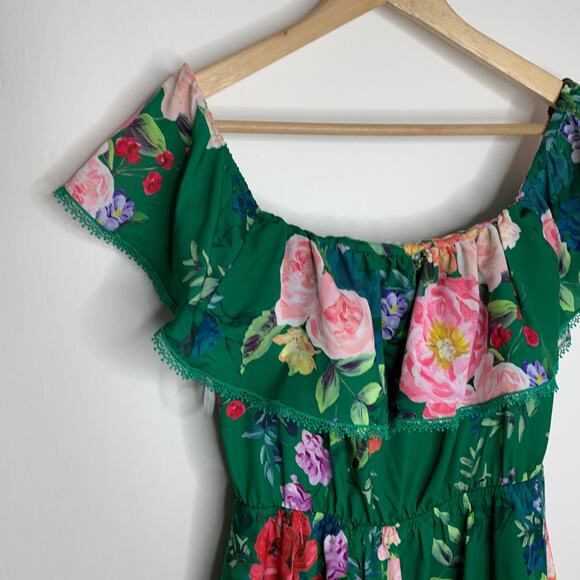 Marchesa Notte Emerald Roses Off Shoulder Mini Dress Womens 4 - Picture 7 of 16